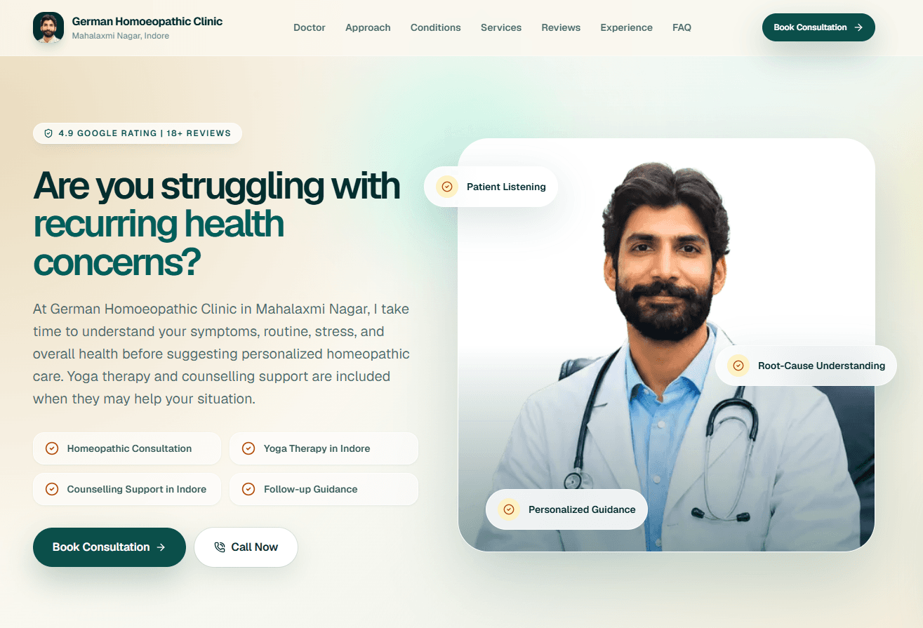 German Homoeopathic Clinic website hero screenshot