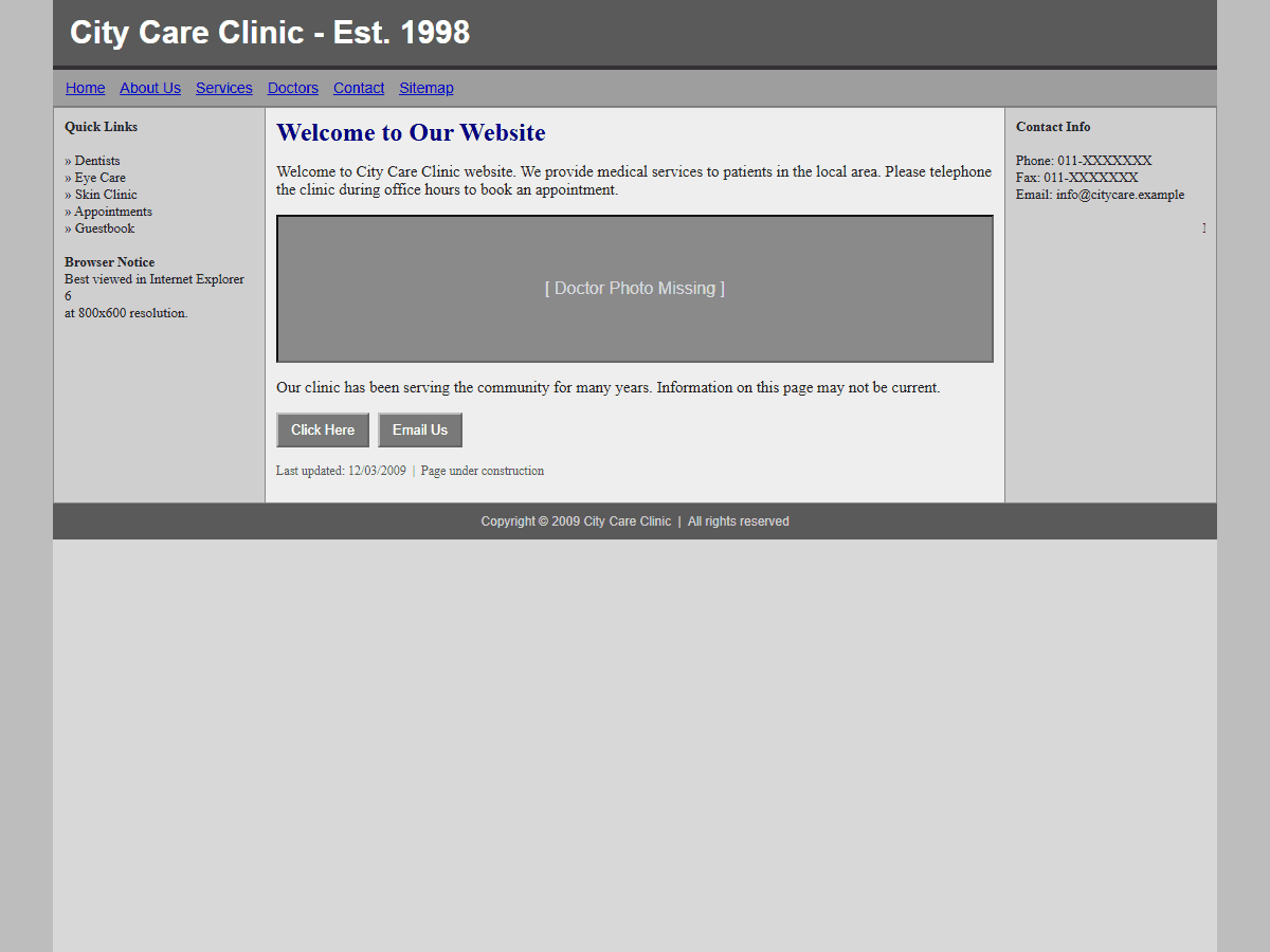 Outdated clinic website screenshot