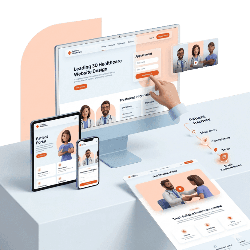 Healthcare website design service for doctors, clinics, treatment pages, and appointment-focused patient journeys
