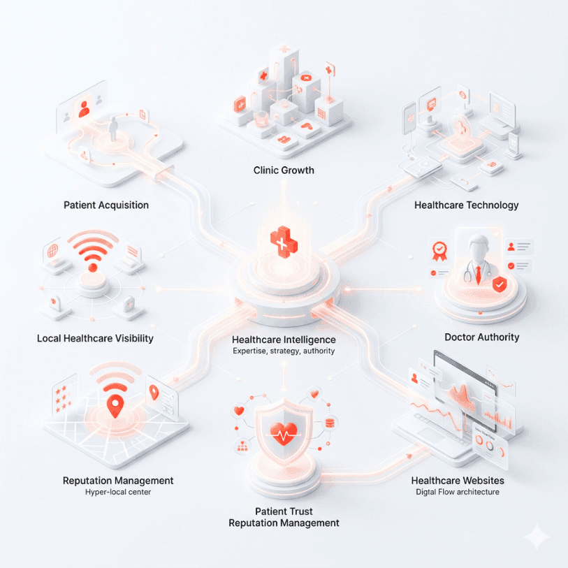 Healthcare growth process from clinic audit to launch, trust, visibility, and patient appointment improvement