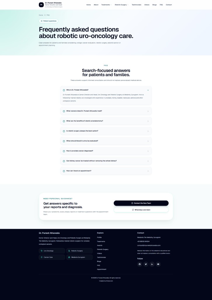 Full-page FAQ page screenshot of Dr Puneet Ahluwalia website