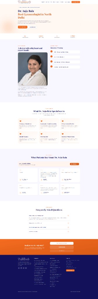 Full-page Dr Anju Bala profile screenshot of North Delhi Uro and Gynae Clinic website