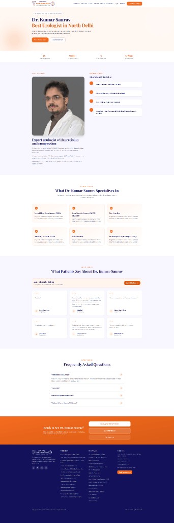 Full-page Dr Kumar Saurav profile screenshot of North Delhi Uro and Gynae Clinic website