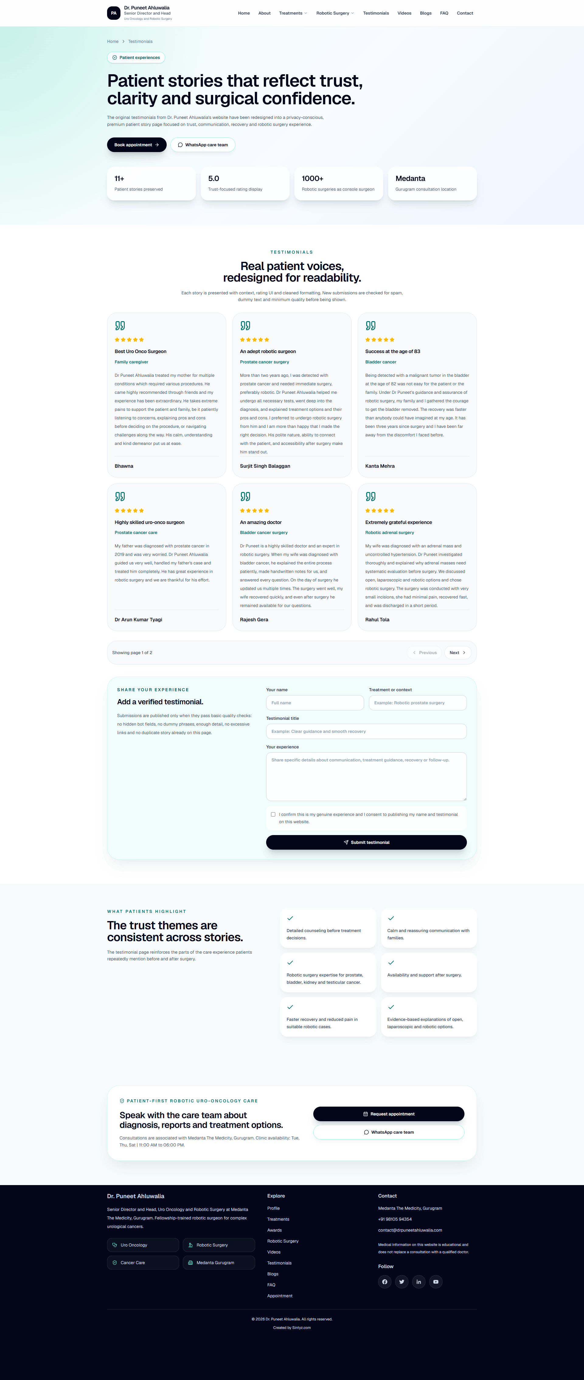 Full-page testimonials screenshot of Dr Puneet Ahluwalia website